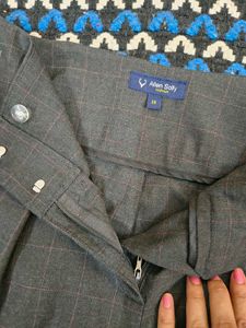 Grey Plaid High-Waisted Trousers