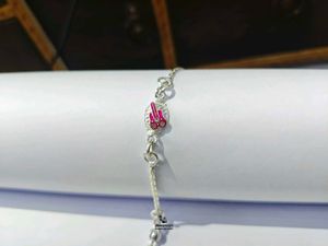 Pure Silver Rakhi with Pink Charm