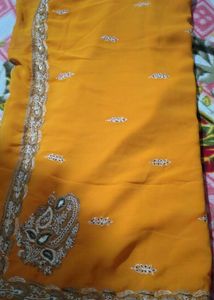 Elegant Mustard Saree with Embroidery