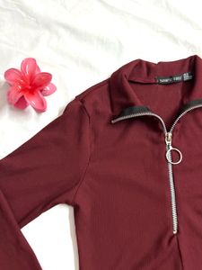 Maroon Crop Zip Up Top