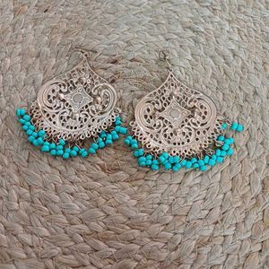 Boho Turquoise Dangle Earrings with filigree work