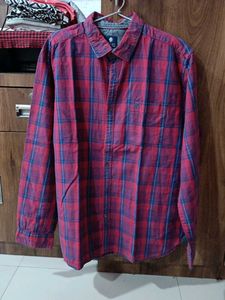 Men's Red & Blue Plaid Long Sleeve Shirt