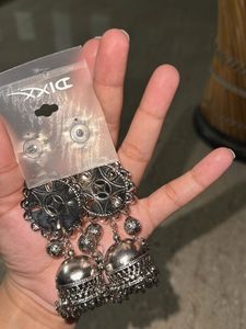 Antique Silver Mirror Jhumka Earrings