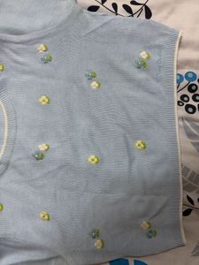 Light Blue Floral Embroidered Crop Top