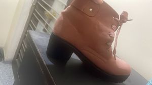 Pink Lace-Up Block Heel Boots