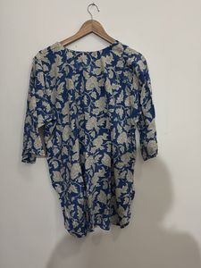 Blue Floral Print Cotton Kurta with pajama