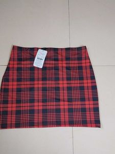 New red Plaid Mini Skirt