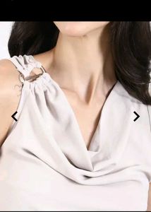 Cute Cowl Neck Sleeveless Ruched Metallic top