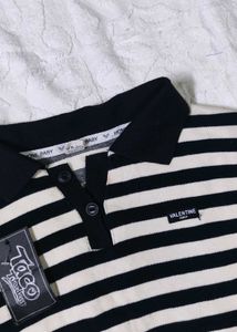 Striped Sleeveless Polo Top