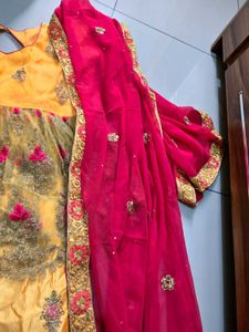Yellow &amp; Pink Embroidered Lehenga Choli