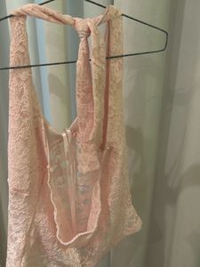 Pink Lace Halter Neck Cami Top