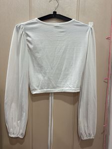 White Ruched Long Sleeve Crop Top