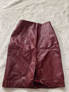 Burgundy Faux Leather Skirt