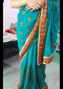 Beautiful Teal Embroidered Saree