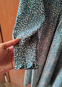 Teal &amp; White Polka Dot Empire dress