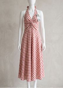 Chic Red Gingham Halter Neck Dress