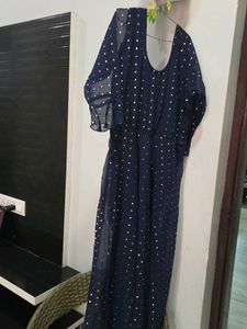 Stylish Navy Blue Polka Dot Gown
