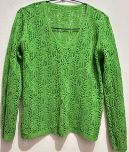 Green Knit V-neck Long sleeves top