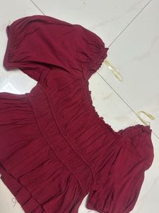 Burgundy Off-Shoulder Puff Sleeve Top