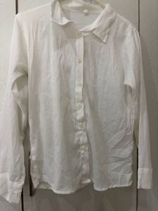 White Textured Button-Up Shirt