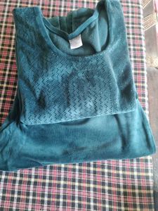 Teal Velvet Kurta Set with Embellishments