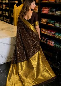 Elegant Brown Saree with Gold Border