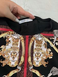 Elegant Black Baroque Print Dress