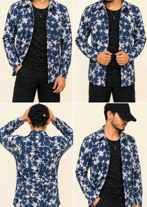 Men's Blue Floral Long Sleeve Shirt
