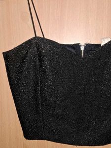 Padded Sparkly Black Crop Top