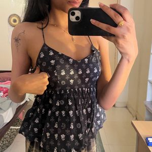 Boho/Ethnic Black Floral Peplum Top