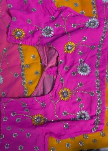 Embroidered Pink &amp; Yellow Saree