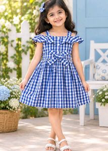 Blue Gingham Cold Shoulder Dress