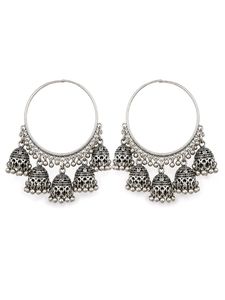 Oxidised Silver Jhumka Hoop Earrings