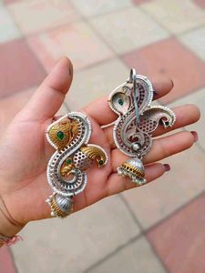Beautiful Peacock black stone Jhumka Earrings