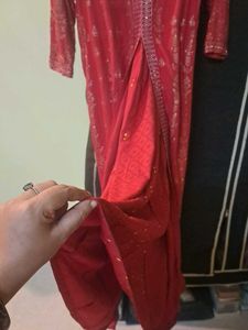 Red Embellished Kurta