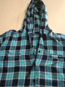 Blue Plaid Hoodie Shirt