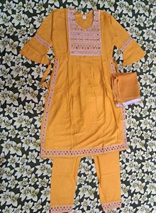 Nyra Cut Kurta Set IN Mustard Yellow Color