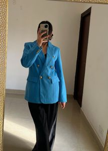 ROYAL BLUE SHEIN DOUBLE BREASTED BLAZER
