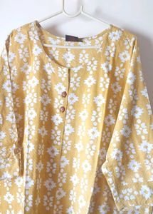 Mustard color Block Printed all over kantha work
