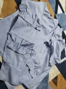 Elegant Grey Ruffled Blouse