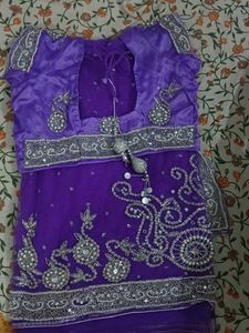 Purple Embroidered Saree(free delivery)