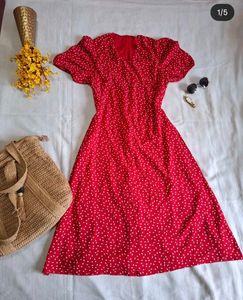 Chic Red Ditsy Floral Print Dress