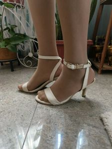 Off White Ankle Strap Heels