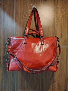 Chic Red Faux Leather Tote Bag