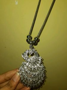 Silver Peacock Necklace And Earrings Set