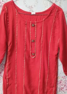 Elegant Red Kurta with Golden Stripes