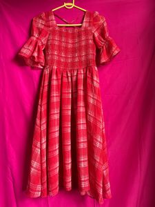 Red Plaid Smocked Midi Dress