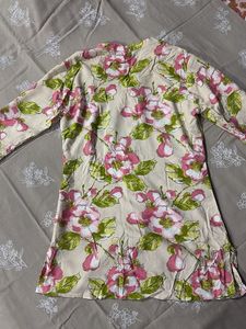 Beige Floral Print Kurta