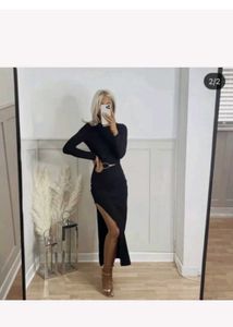 Zara Chic Black Cut-Out Long Sleeve Dress