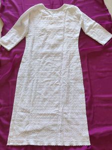 White Pure Cotton Kurta | Full Self Chicken Work |